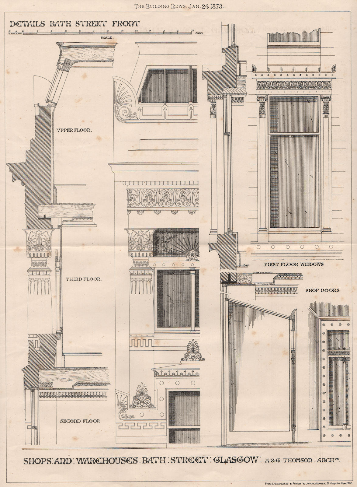 Shops & Warehouses, Bath Street, Glasgow. A & G Thomson Archt. Scotland 1873